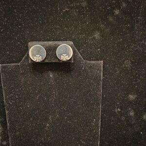 Tory Burch Icon Silver Logo Flat Button Stud Earrings